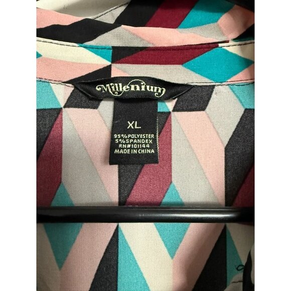 Millennium Multi-color 3/4 Button Down Elastic Waist Shirt Dress - Size XL - Picture 5 of 6